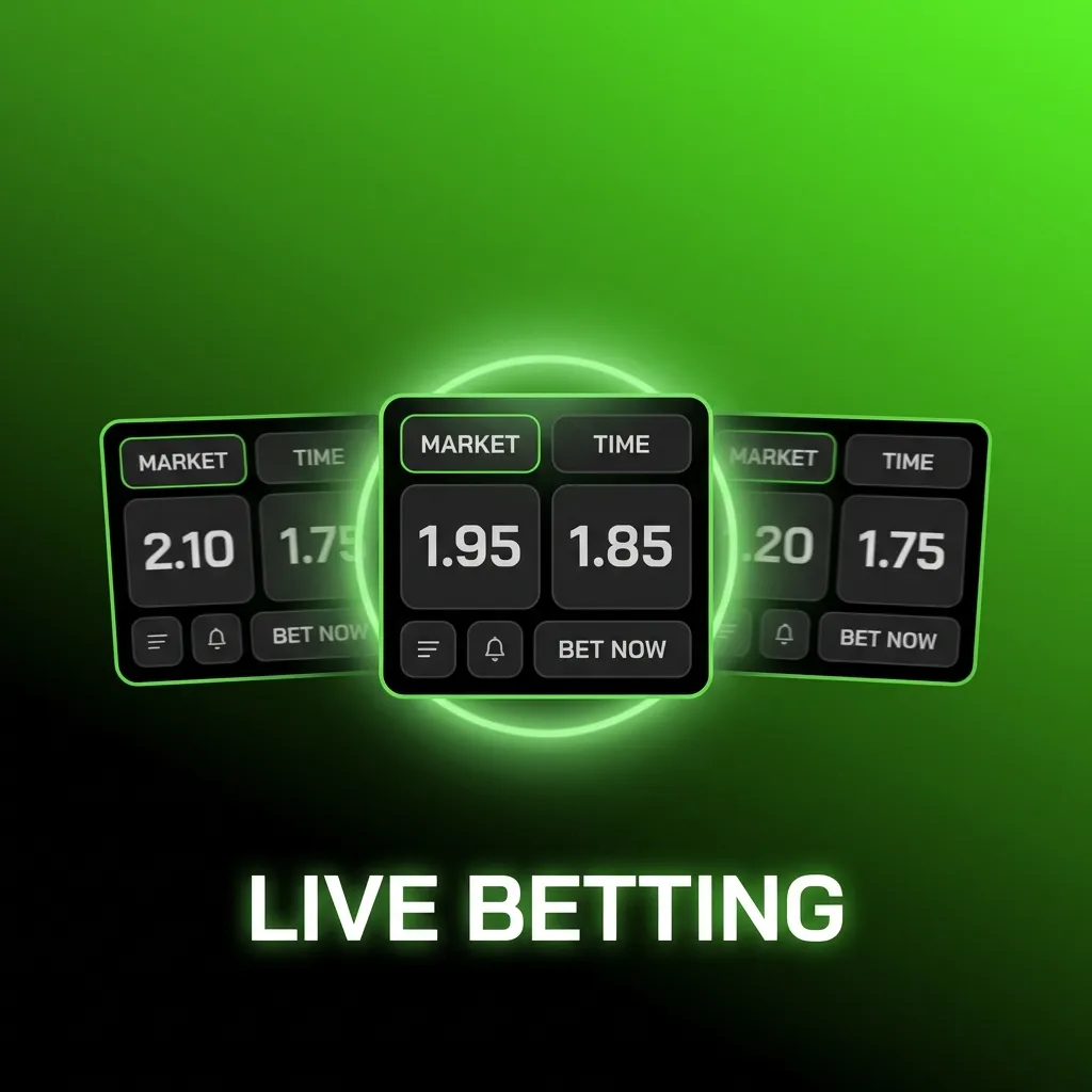 Live betting interface showing real-time odds for cricket, football, tennis with in-play wagering options